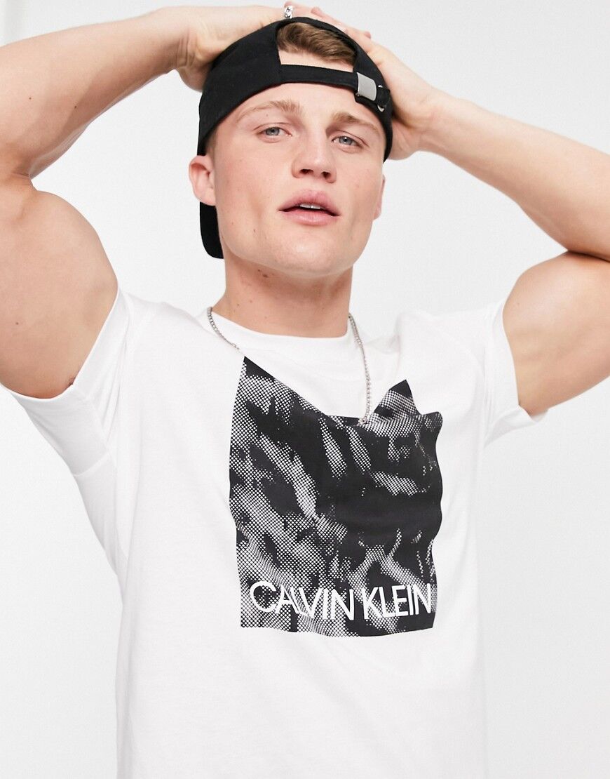 Calvin Klein photo box logo print t-shirt in white/print  White