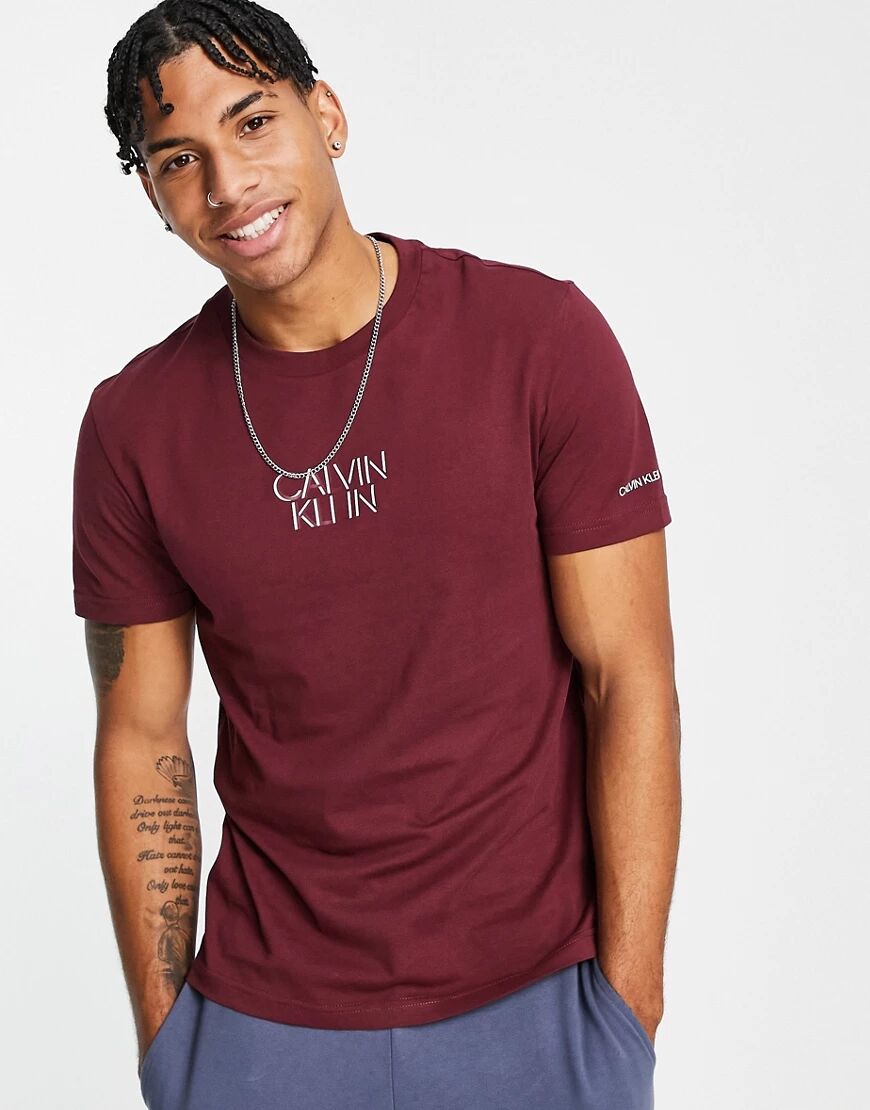 Calvin Klein shadow centre logo t-shirt in tawny port-Red  Red