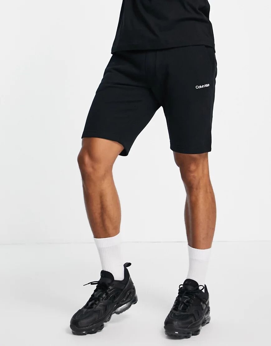 Calvin Klein small logo embroidery sweat shorts in black  Black