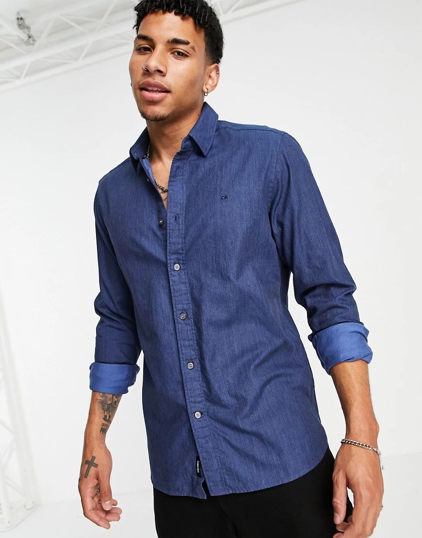 Calvin Klein two tone heather twill shirt-Navy  Navy