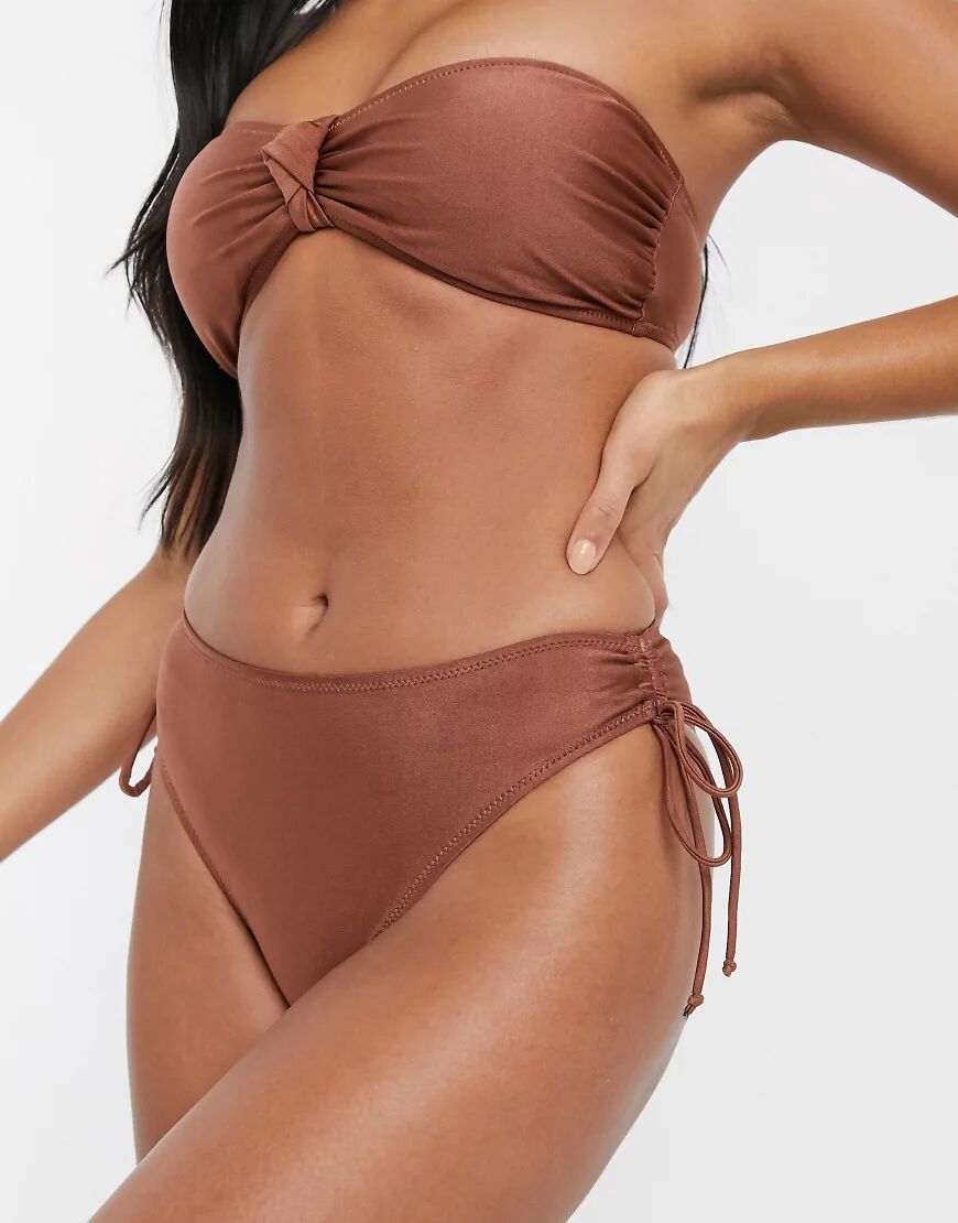 Candypants Candy Pants Ruched High Leg Bikini Bottom-Brown  Brown