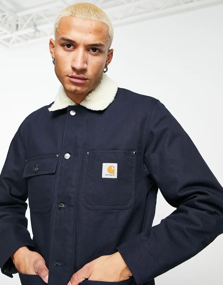 Carhartt WIP fairmount pile lined coat in navy  Navy