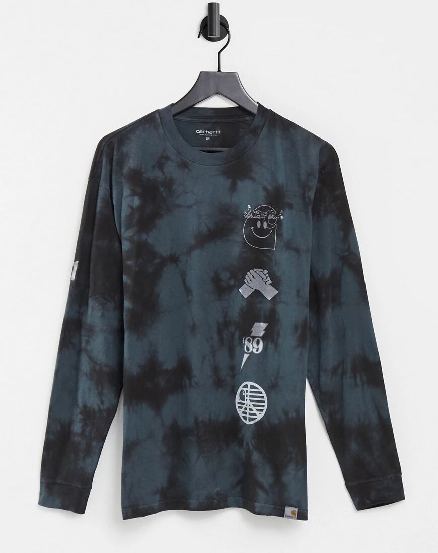 Carhartt WIP tab printed long sleeve top in black tie-dye  Black