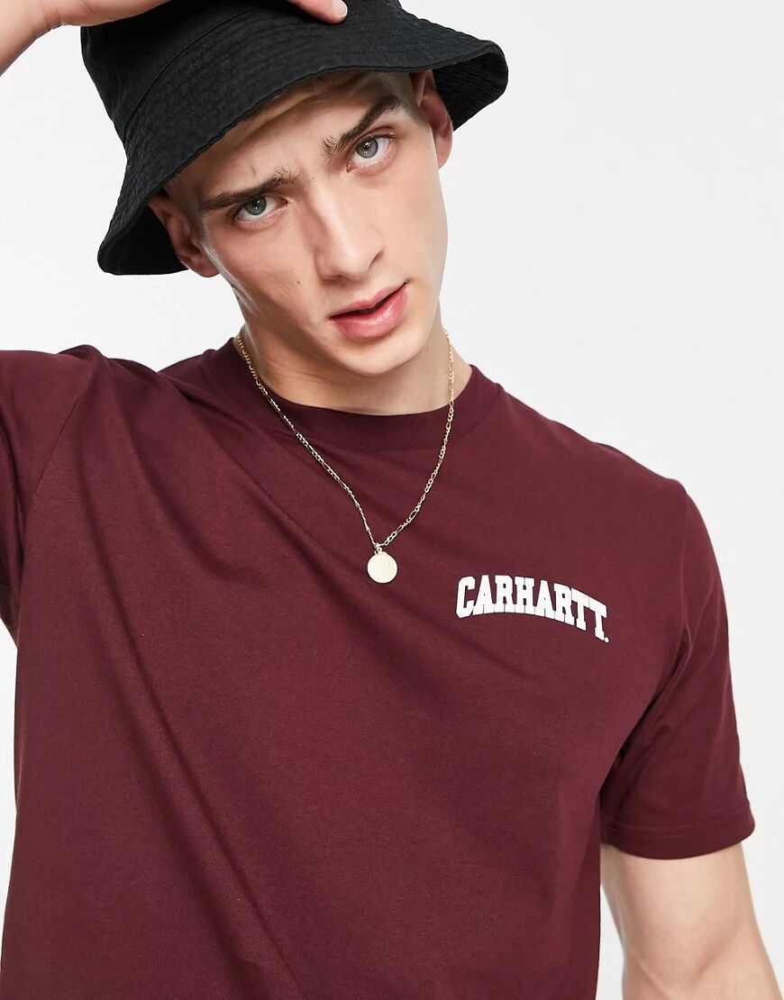 Carhartt WIP university script t-shirt in burgundy-Red  Red