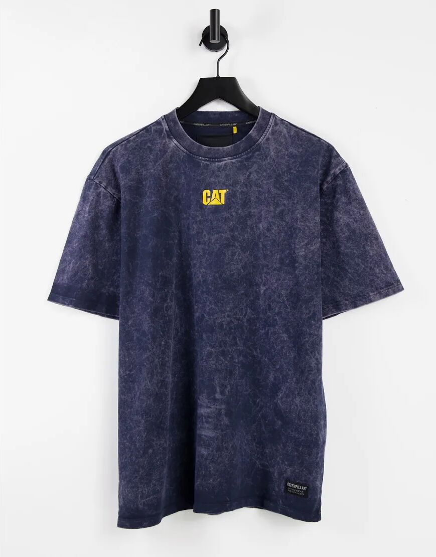 Cat Footwear Caterpillar bleaching denim logo print t-shirt in blue  Blue