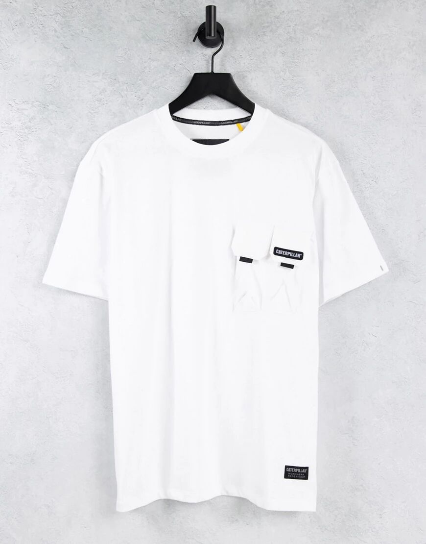Cat Footwear Caterpillar double pocket label logo t-shirt in white  White