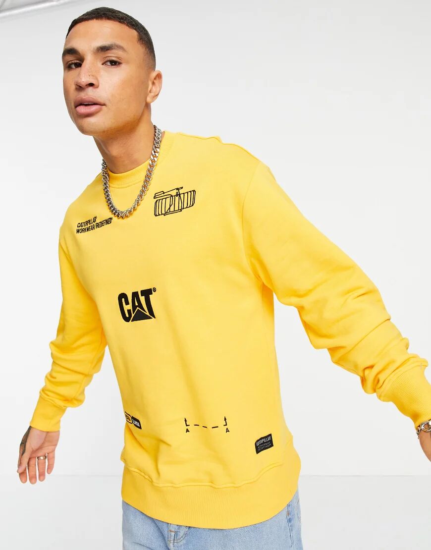 Cat Footwear Caterpillar machinery print sweatshirt in yellow  Yellow