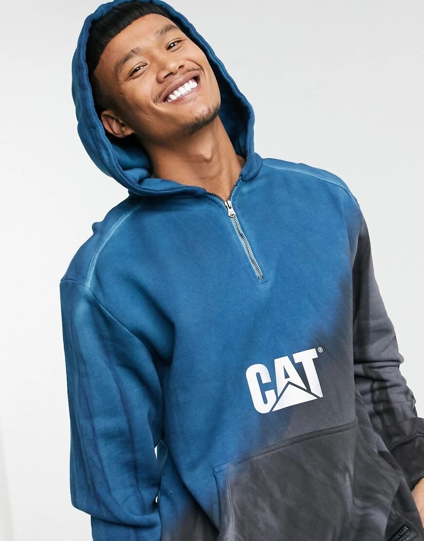 Cat Footwear Caterpillar reflective chest logo heavy washed dip dyed hoodie in prussian blue/grey  Blue
