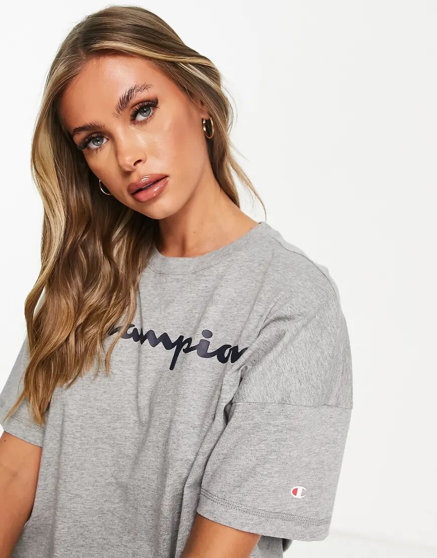 Champion large logo boxy crop t-shirt in grey  Grey