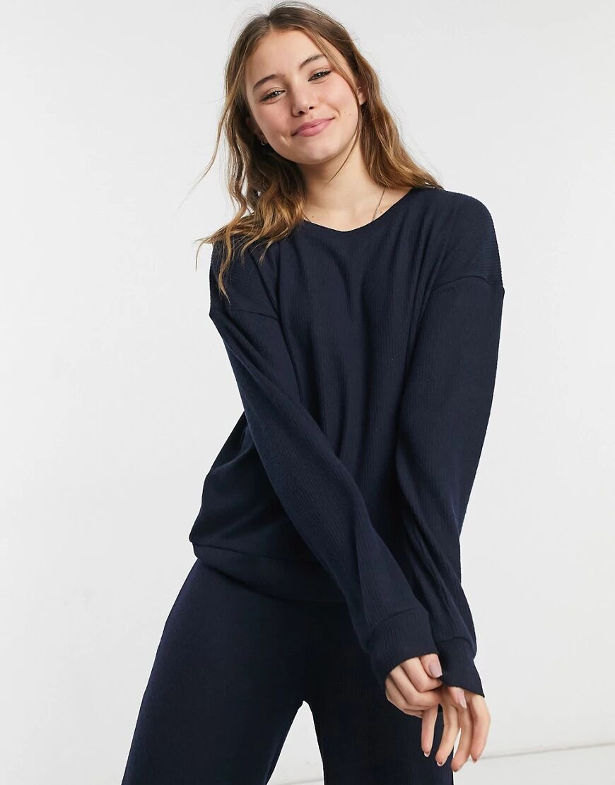 Chelsea Peers jersey rib lounge sweat in navy  Navy