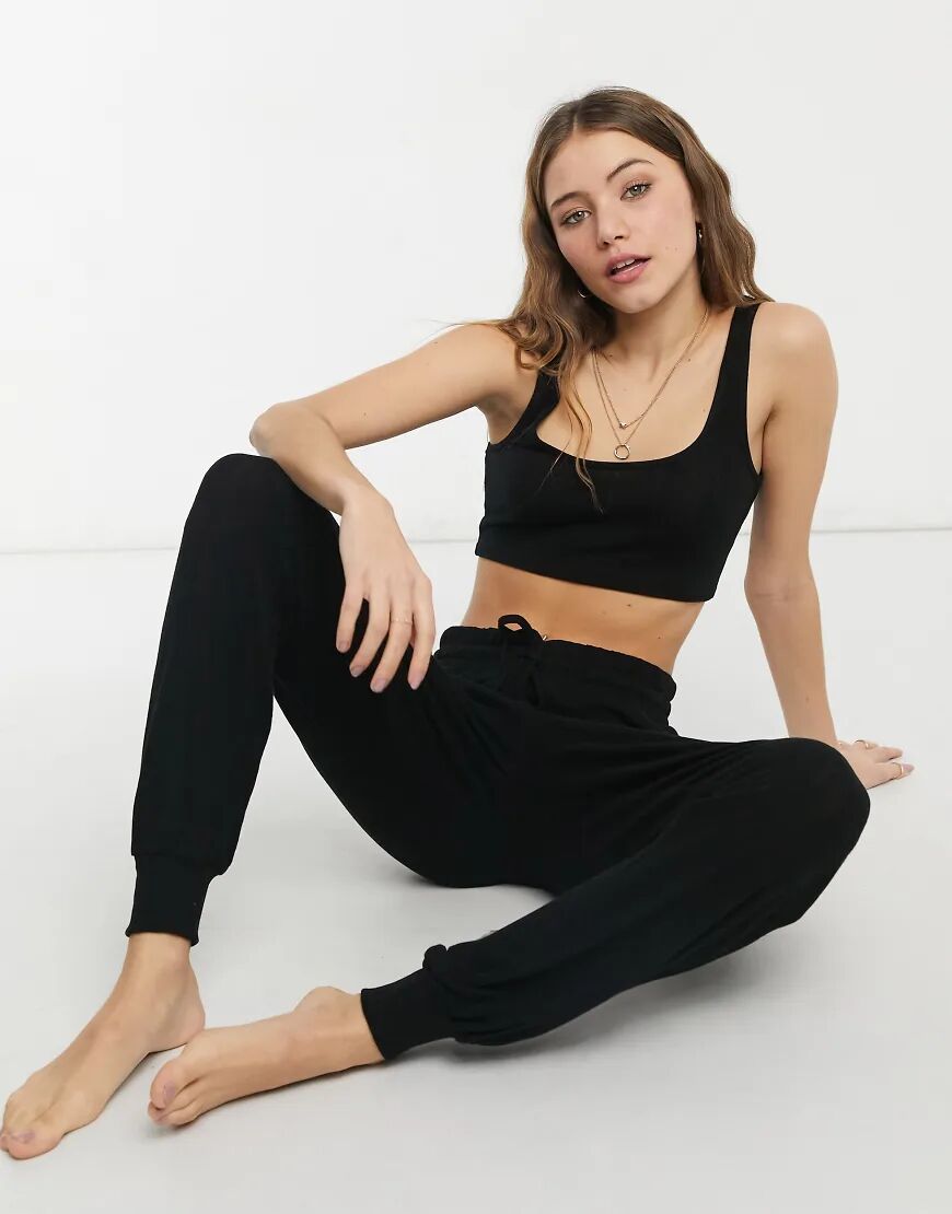 Chelsea Peers soft jersey lounge crop top in black  Black