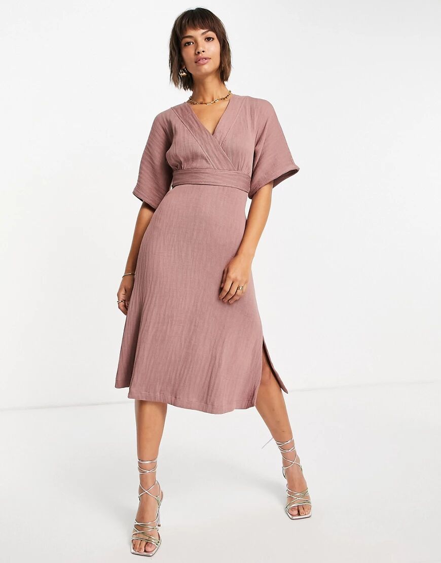 Closet London kimono sleeve wrap front midi dress in winter rose-Pink  Pink