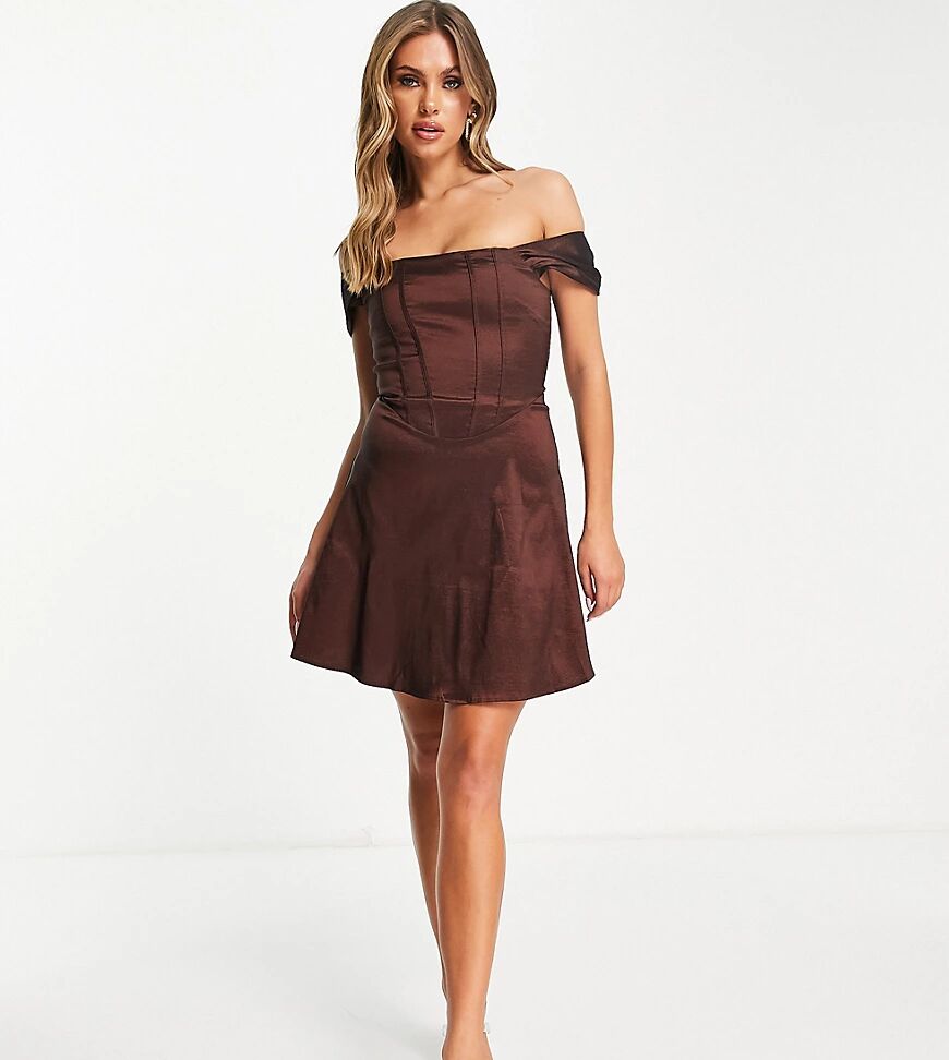 Collective the Label exclusive corset taffeta mini dress in chocolate brown  Brown