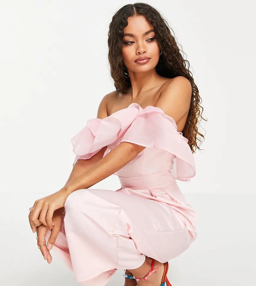 Collective the Label Petite double frill wide leg jumpsuit in pink  Pink