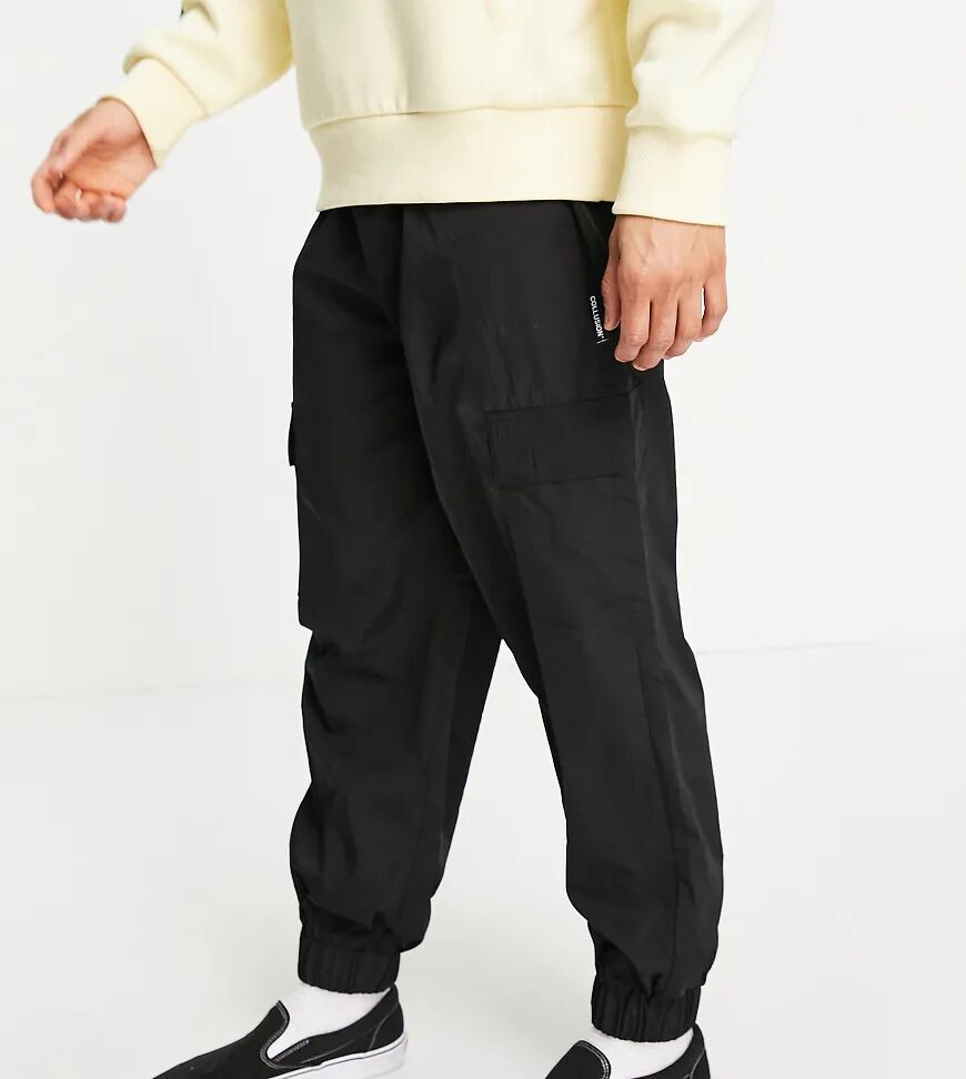 COLLUSION nylon cargo trousers with pockets in black  Black