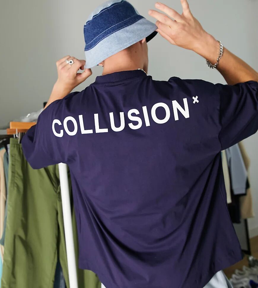 COLLUSION oversized logo t-shirt in dark blue  Blue