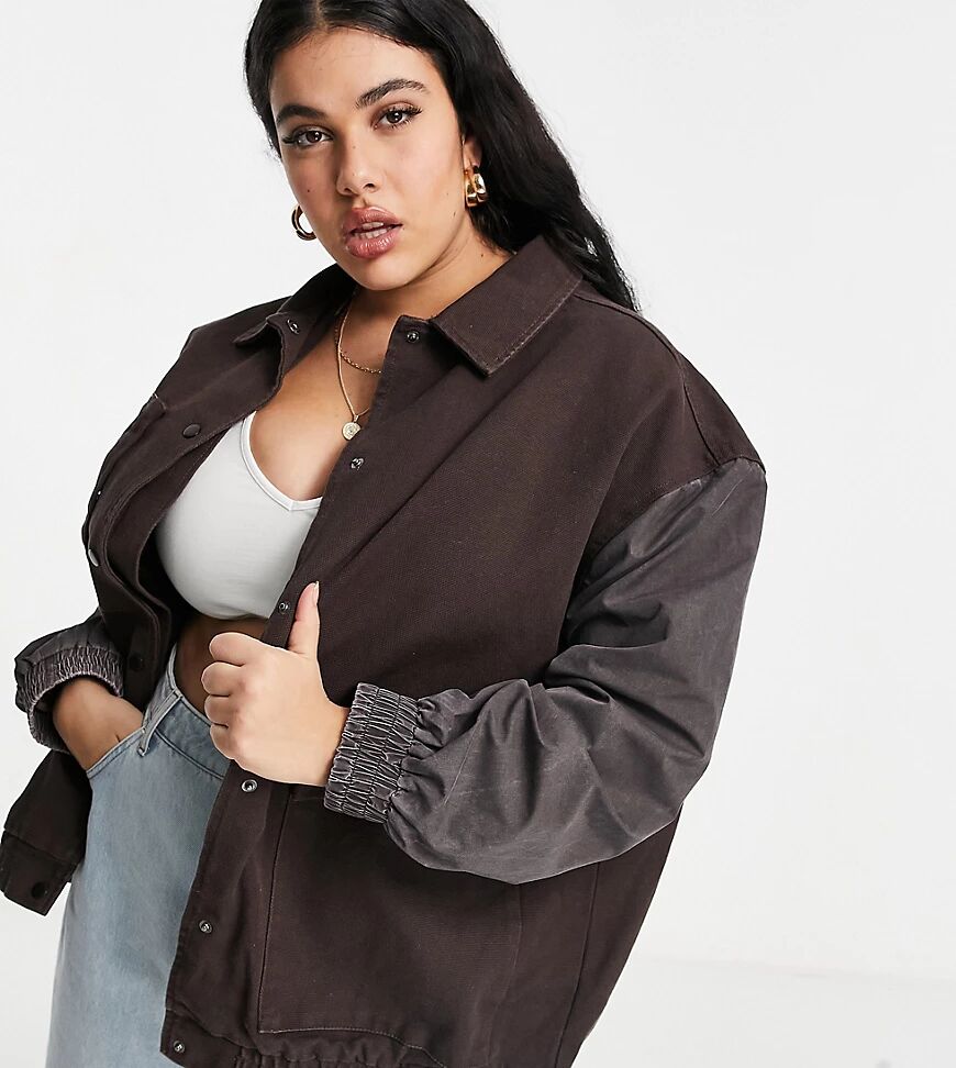 COLLUSION Plus washed canvas track jacket in brown-Neutral  Neutral