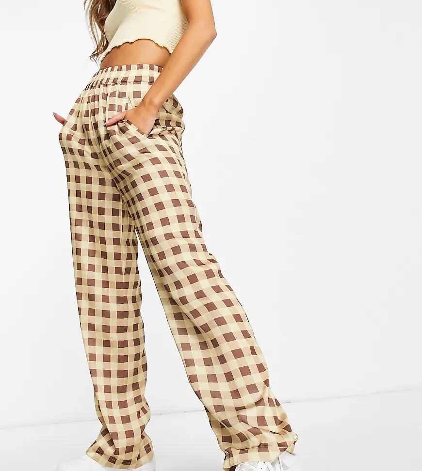 COLLUSION satin trousers in green and brown check-Multi  Multi