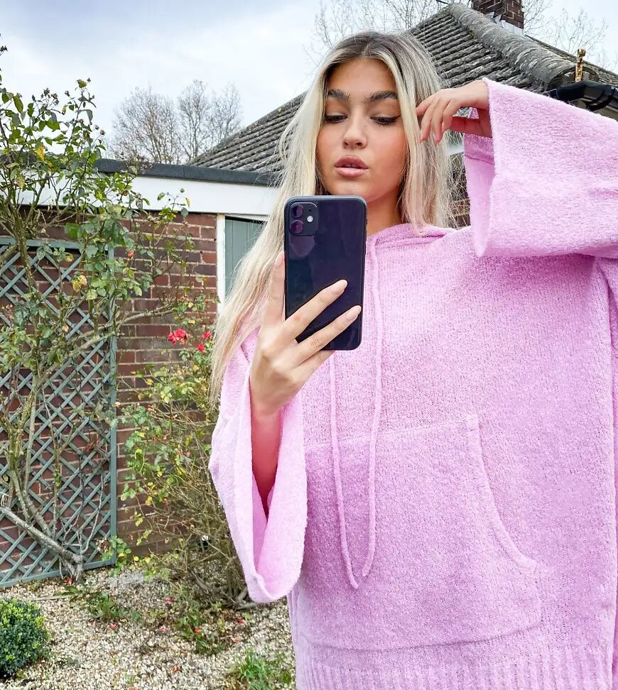 COLLUSION textured knitted hoodie in pink  Pink