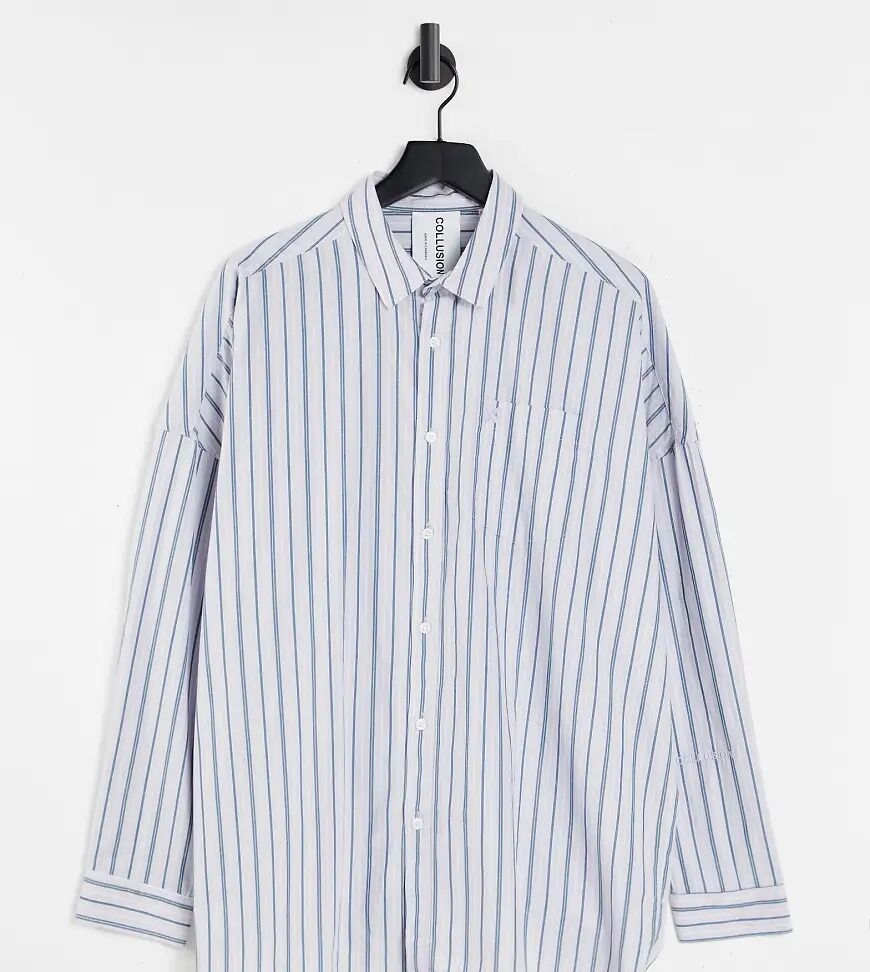 COLLUSION Unisex oversized shirt in blue stripe-Purple  Purple