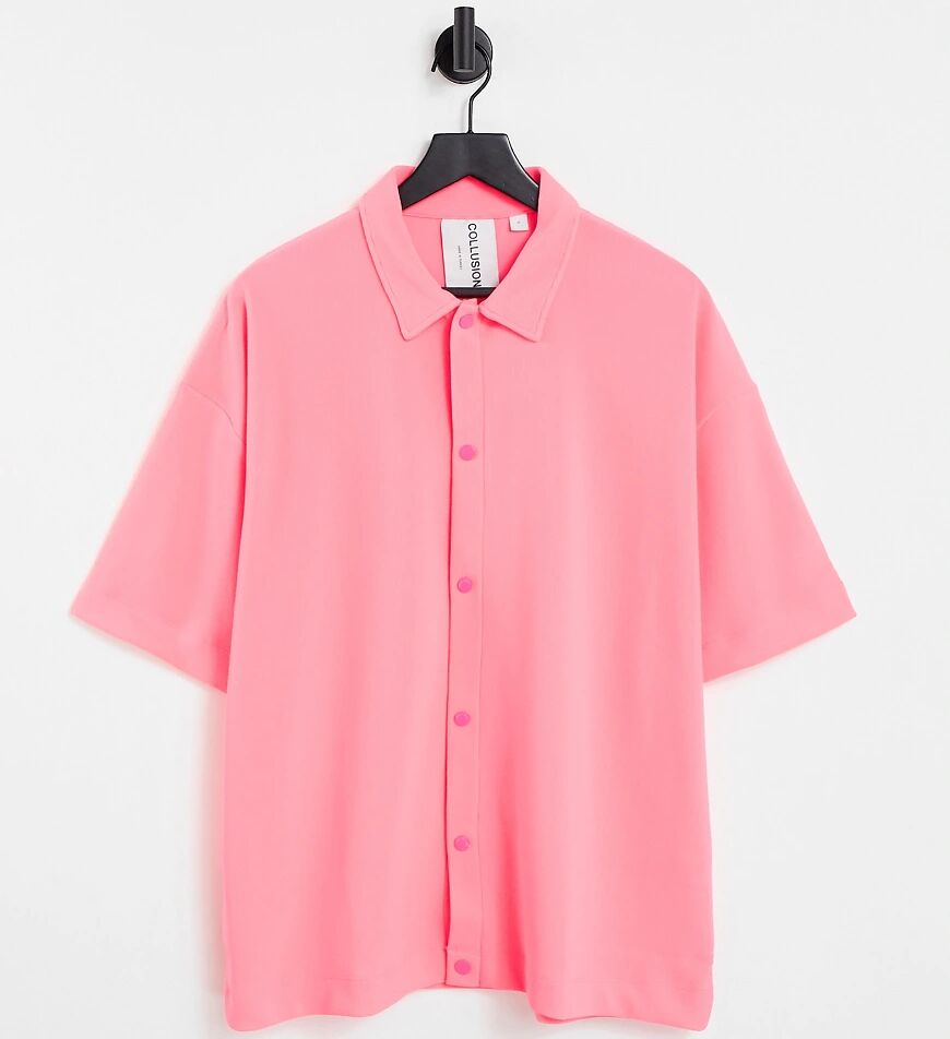 COLLUSION Unisex oversized short sleeve shirt in heavy rib fabric in neon pink  Pink