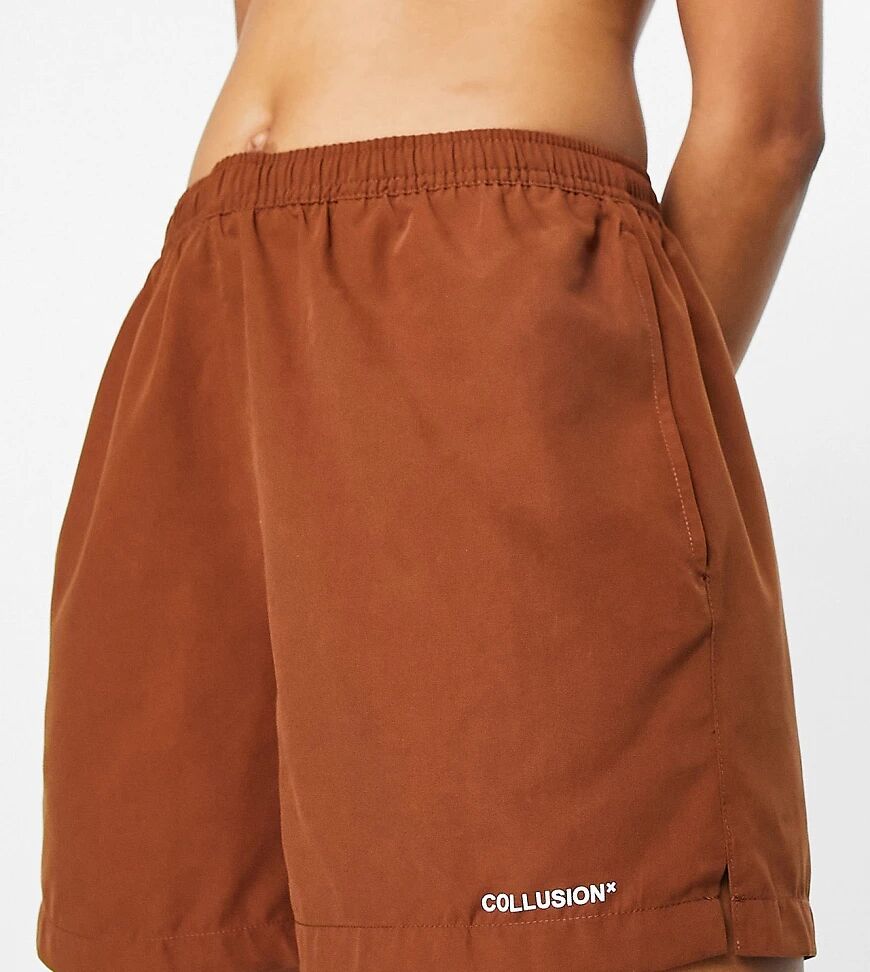 COLLUSION Unisex swim shorts in brown  Brown