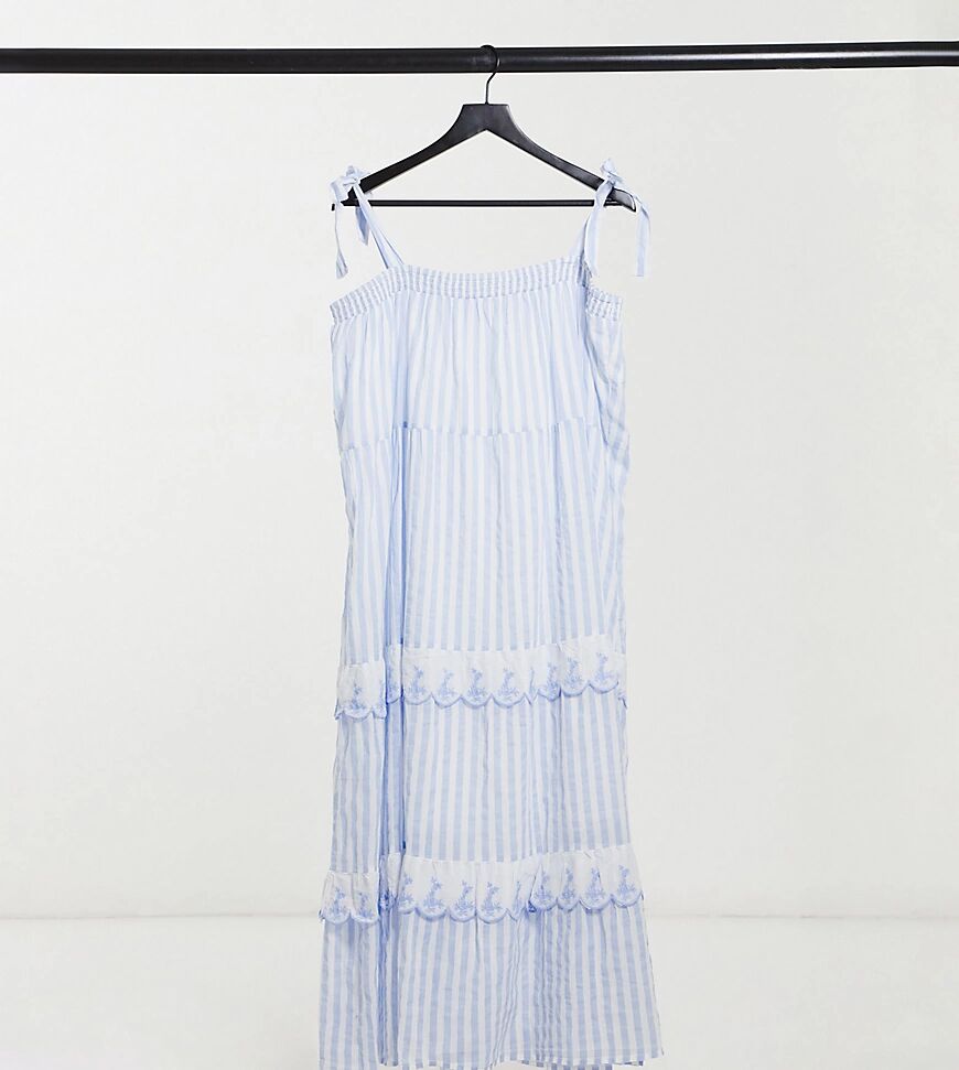 Cotton:On Plus Cotton:On Curve tie strap ruffle dress in blue stripe  Blue