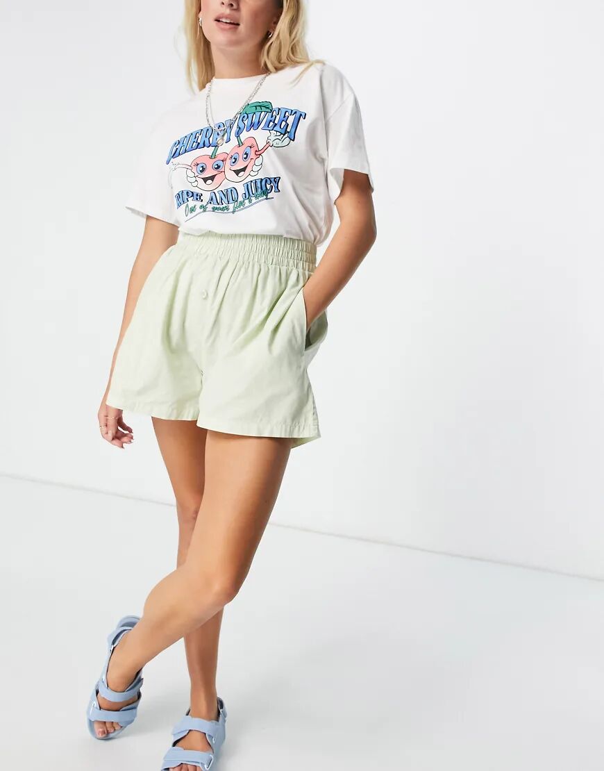 Cotton:On high waisted pull on short in mint stripe-Green  Green