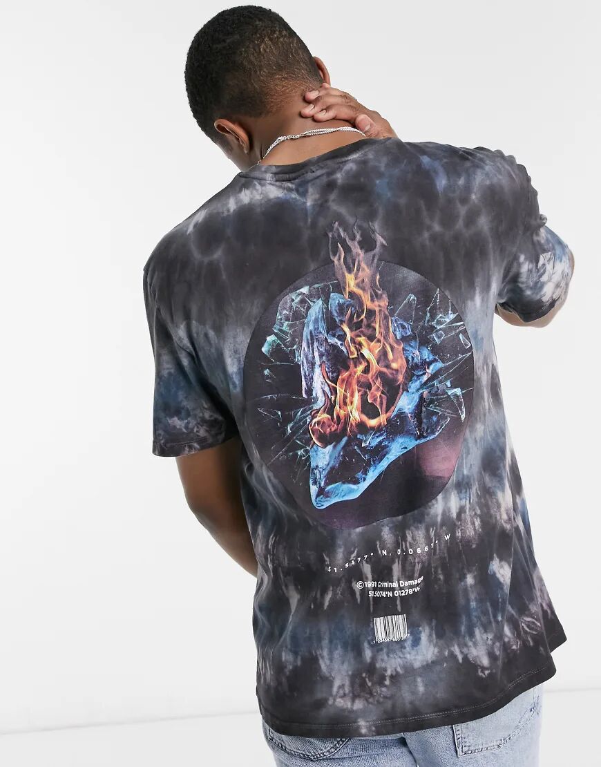 Criminal Damage t-shirt with back fire ice print in blue tie dye  Blue