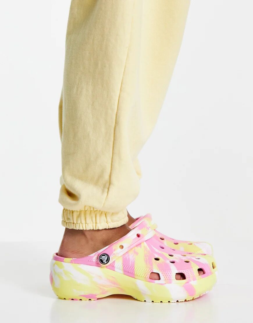 Crocs classic platform clogs in pink and yellow marble-Multi  Multi