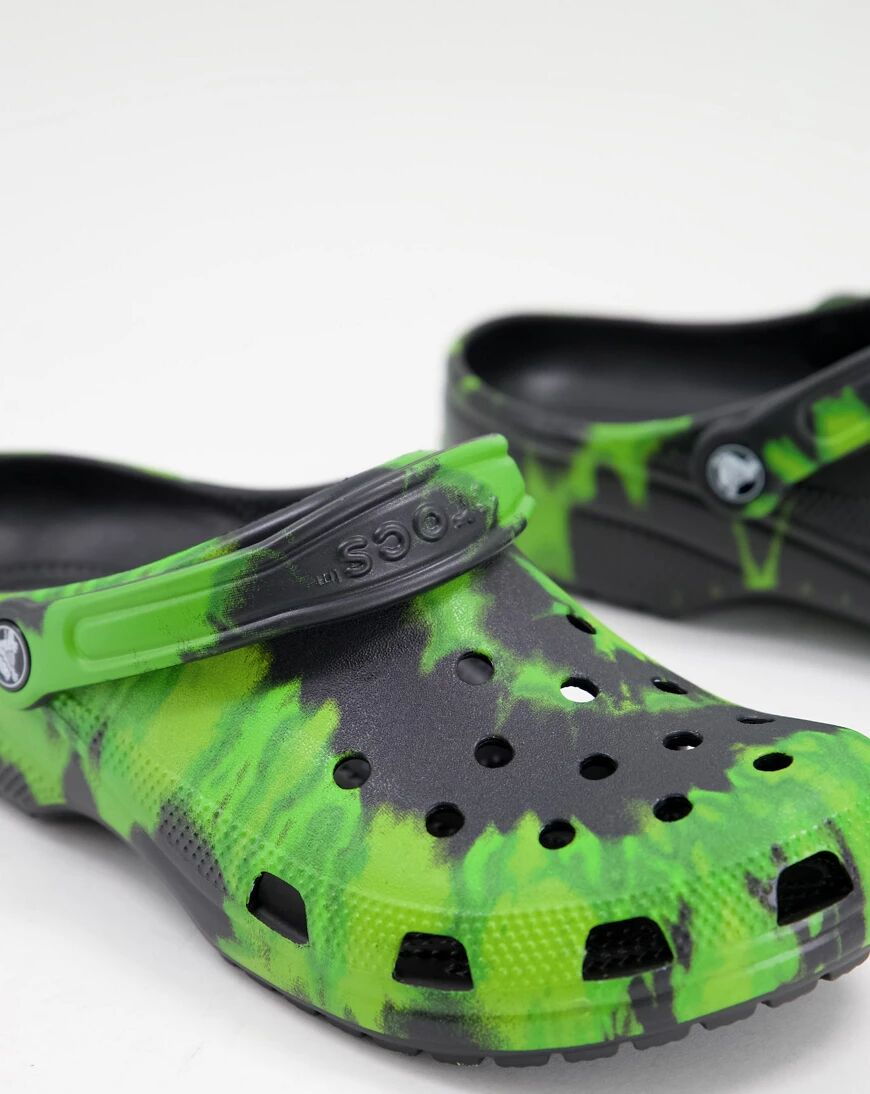 Crocs classic swirl tie dye clogs in lime and black  Black