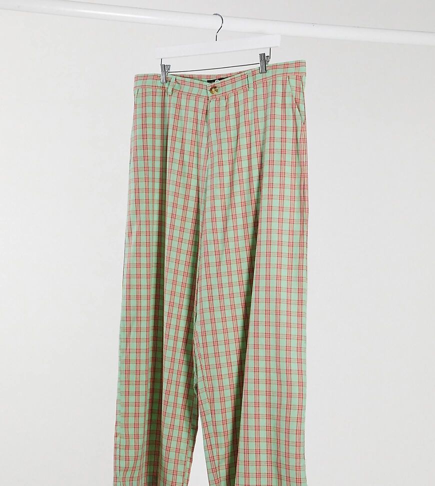 Daisy Street Plus relaxed high waist trousers in pastel check-Green  Green