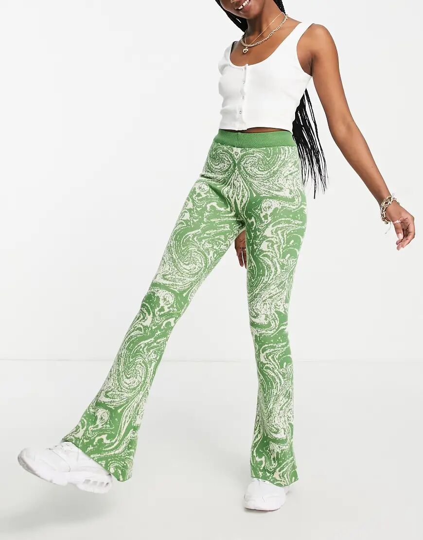 Daisy Street relaxed knitted flares in green marble co-ord  Green