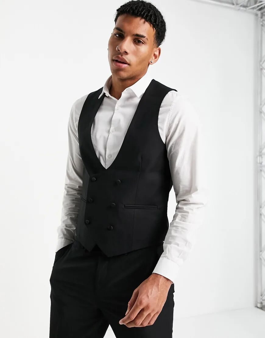 Devils Advocate skinny fit tuxedo scoop waistcoat-Black  Black