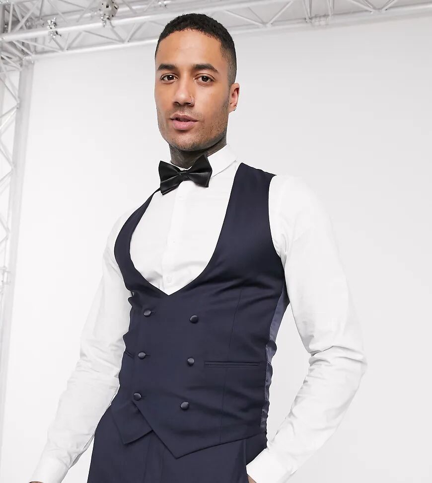 Devils Advocate Tall skinny fit scoop double breasted waistcoat-Navy  Navy