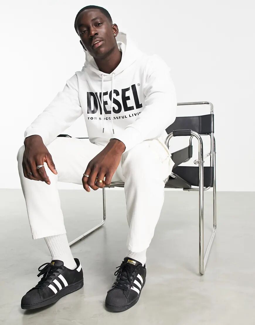 Diesel gir-division logo overhead hoodie in white  White