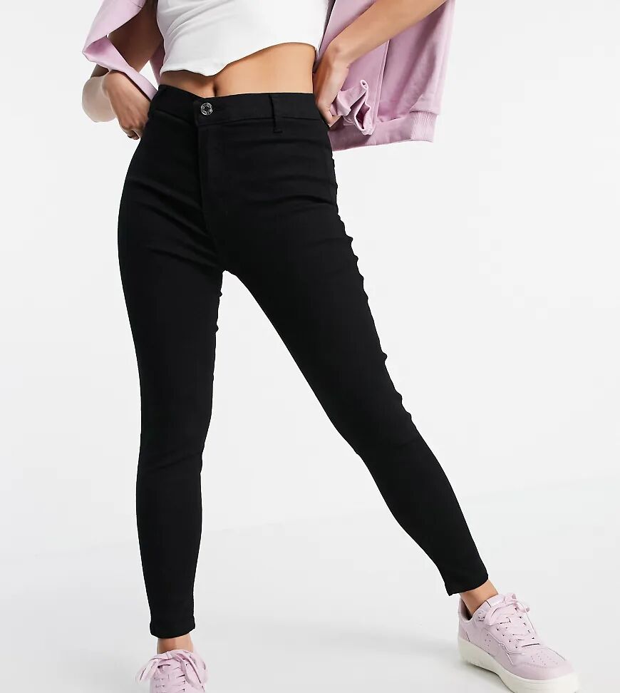 Don't Think Twice Petite Chloe high waisted disco stretch skinny jeans in black  Black