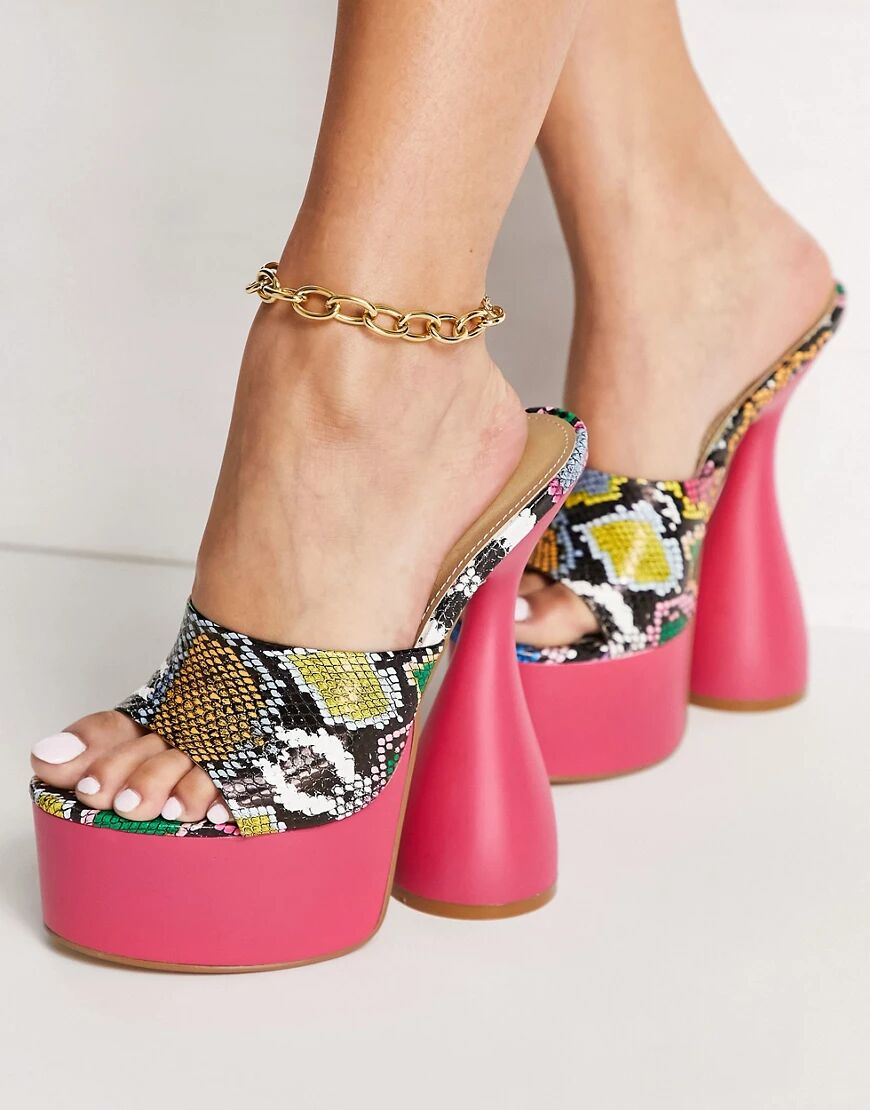 Ego Fatale mule platform sandals in multi snake print  Multi