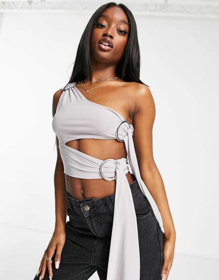 Ei8th Hour slinky one shoulder crop top co ord in taupe-Brown  Brown