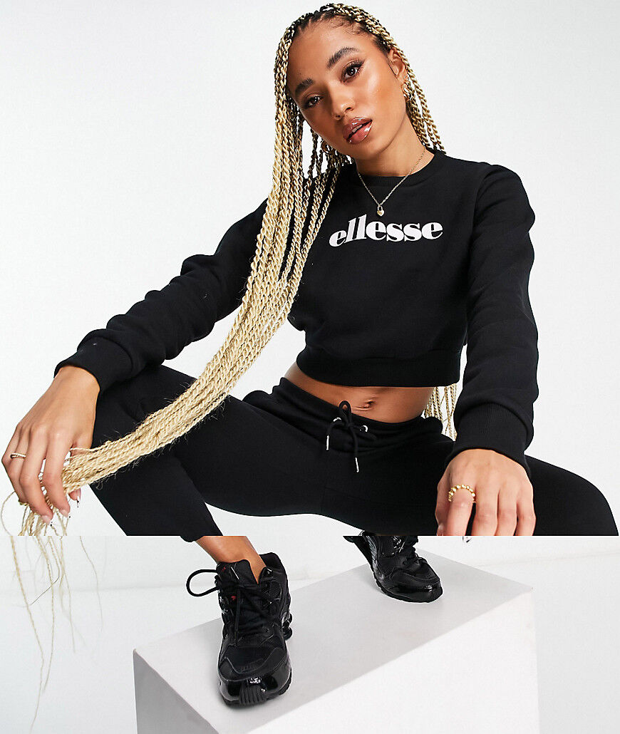 ellesse cropped jumper & jogger set in black  Black