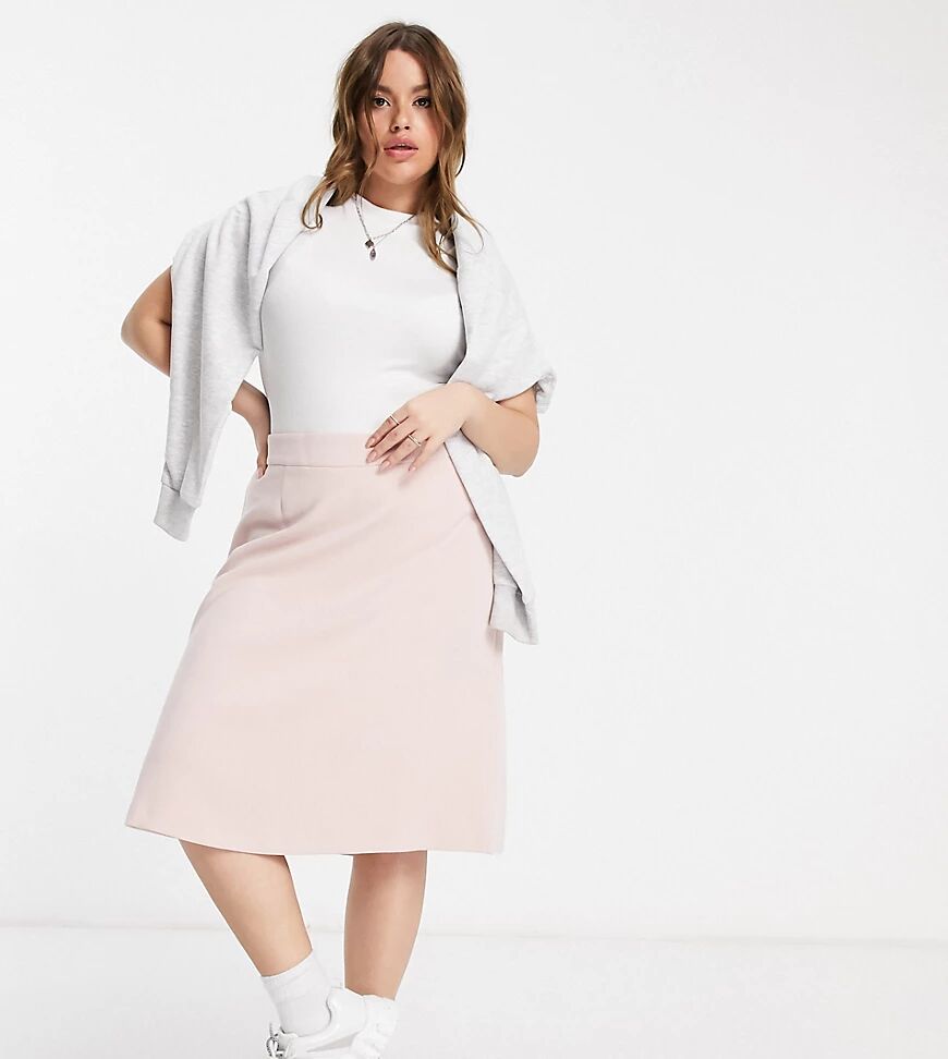 Elvi Plus linen a-line skirt in pink  Pink