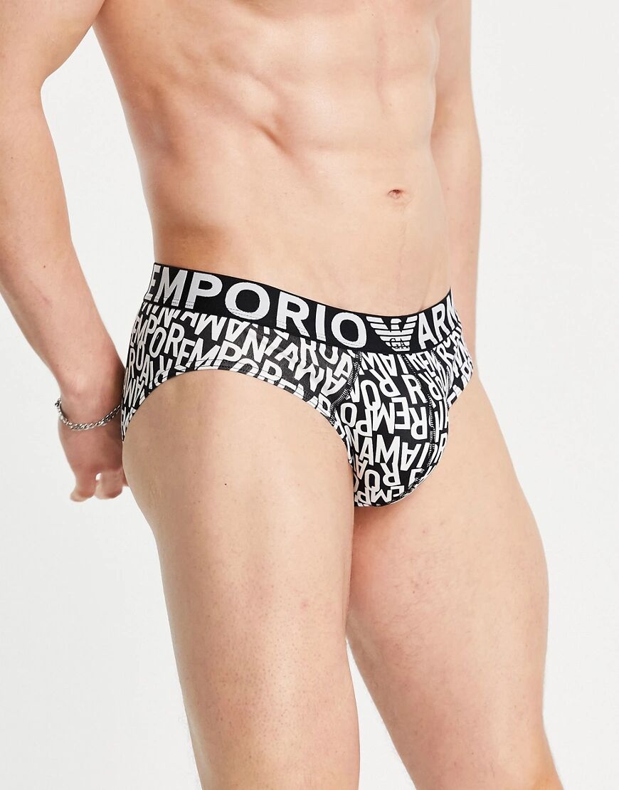 Emporio Armani Bodywear all over contrast logo briefs in black  Black