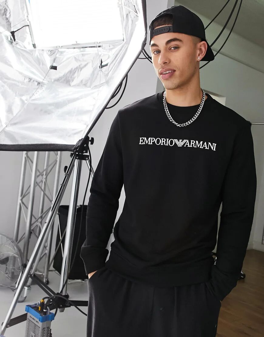 Emporio Armani text logo sweat in black  Black