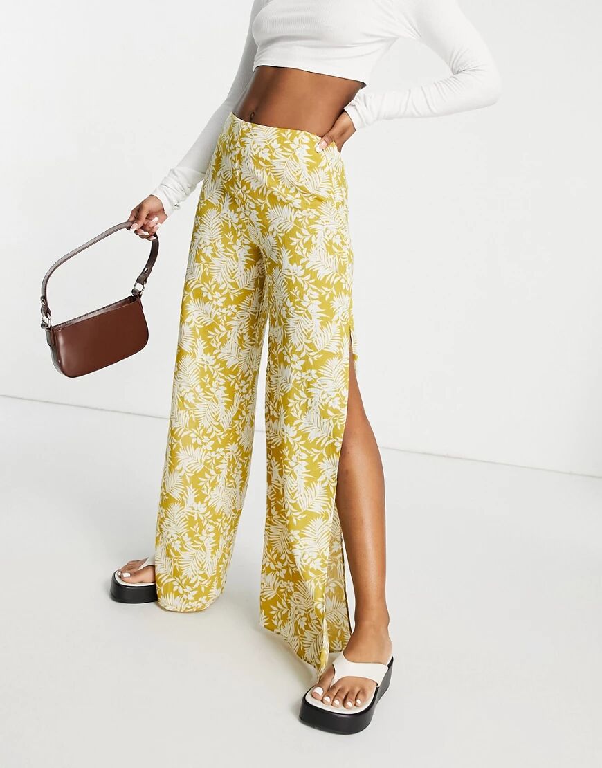 En Crème wide leg trousers with split in yellow floral  Yellow