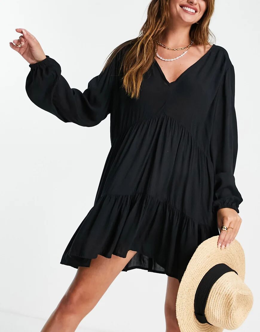 Esmée Esmee Exclusive mini tiered smock dress with long sleeve in black  Black