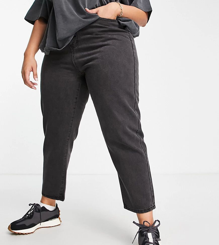 Fae Plus high rise exposed button mom jeans co-ord in washed black  Black