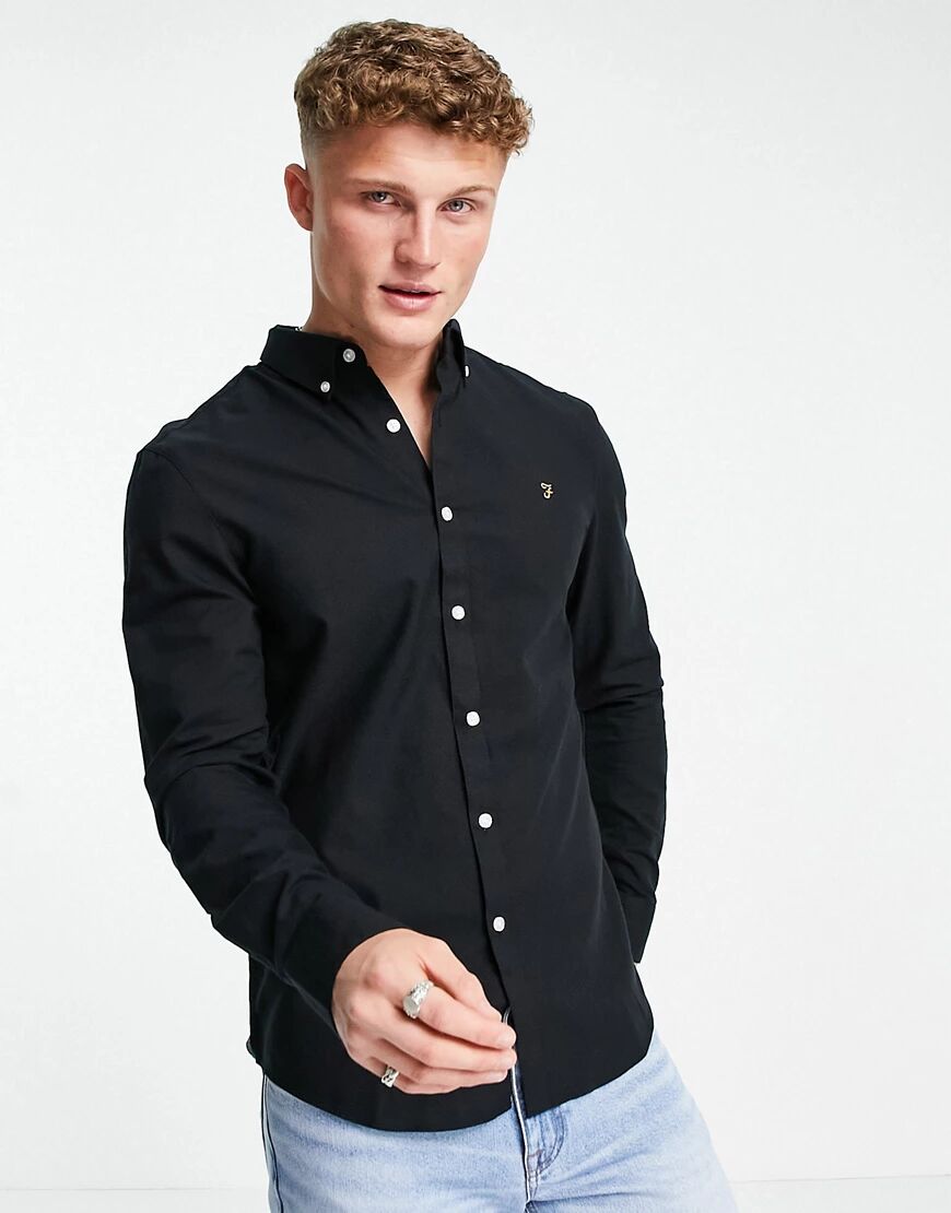 Farah Brewer slim fit organic cotton oxford shirt in black  Black
