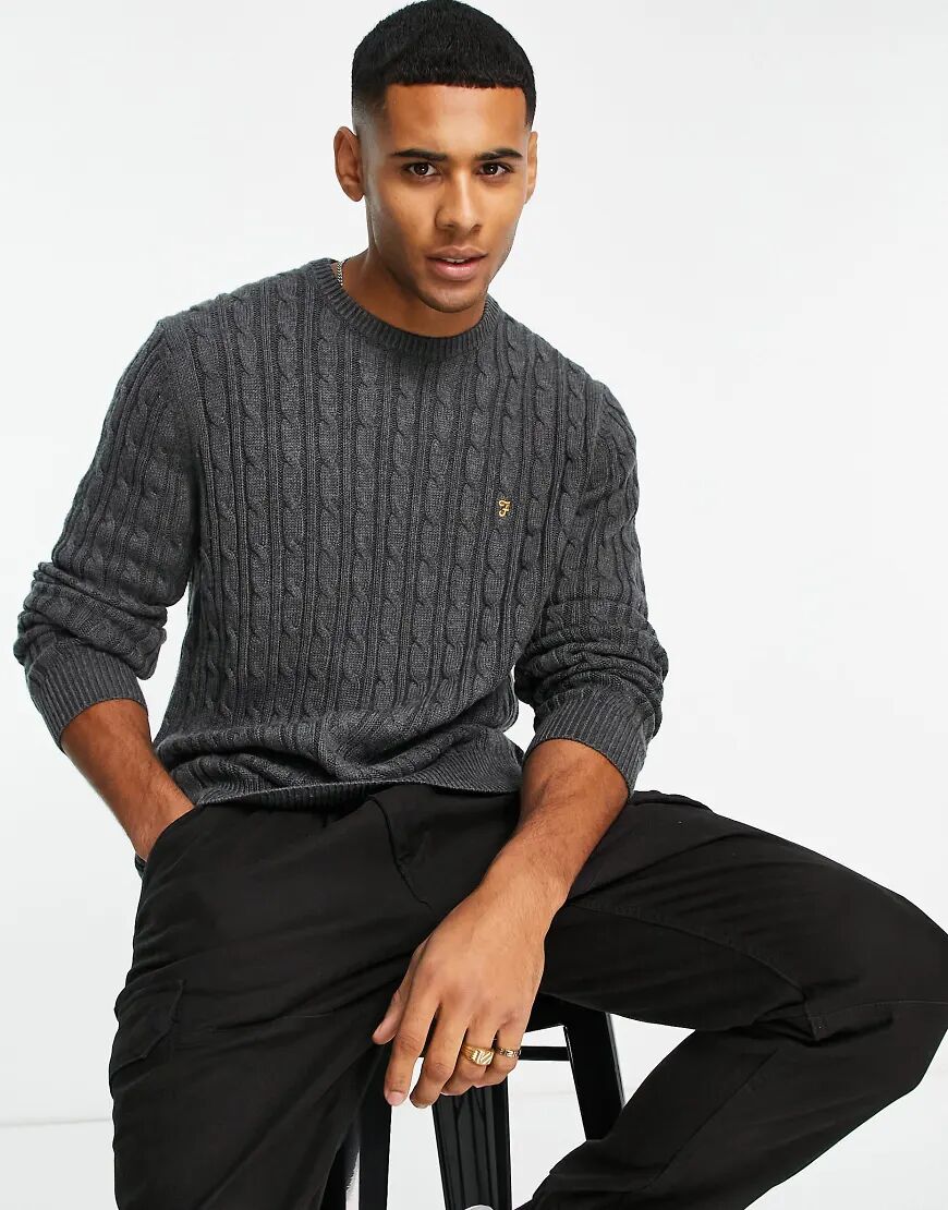 Farah Ludwig cable knit jumper in grey  Grey