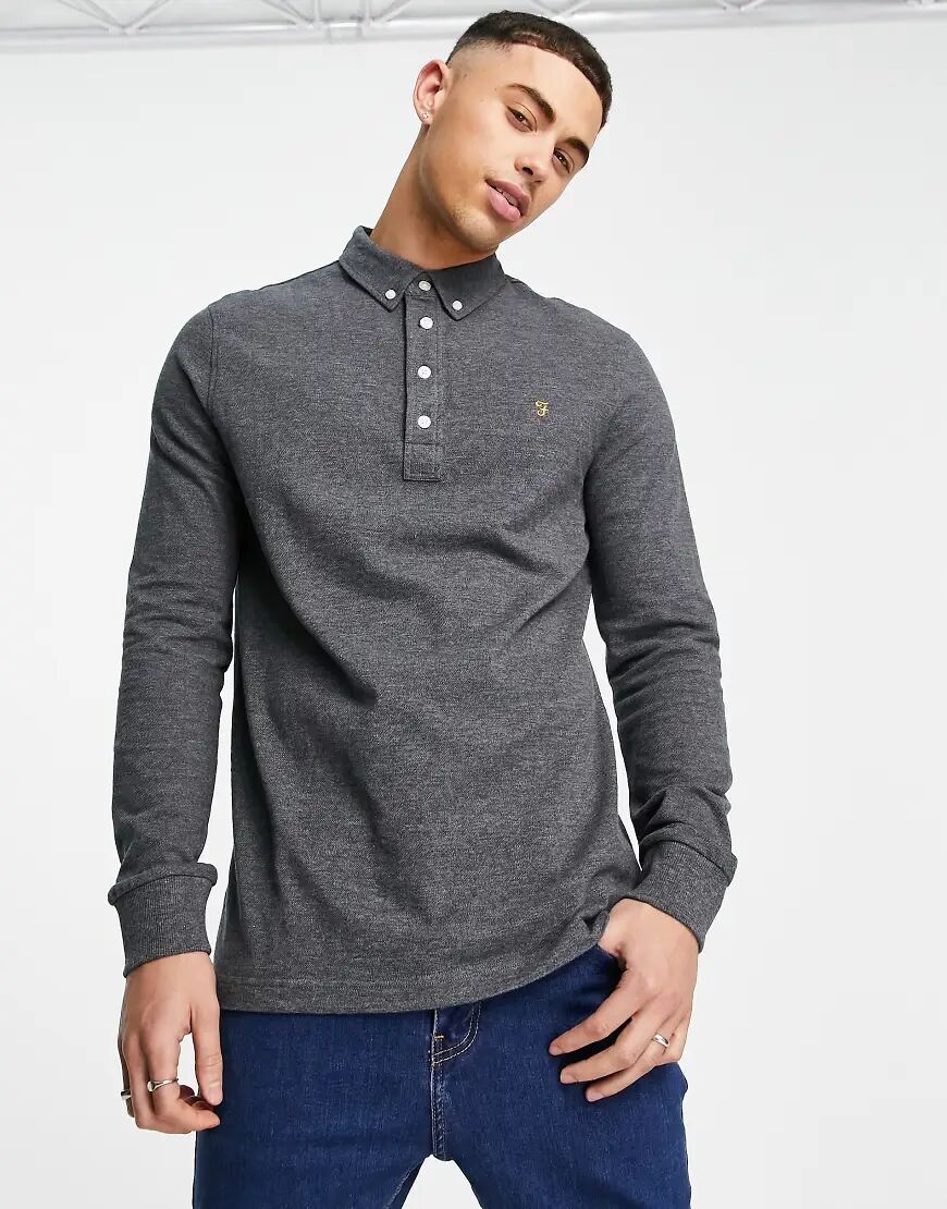 Farah Ricky long sleeve polo in grey  Grey