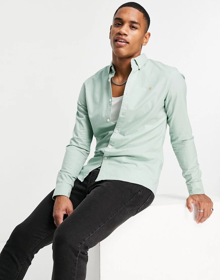 Farah slim fit long sleeve shirt in green  Green